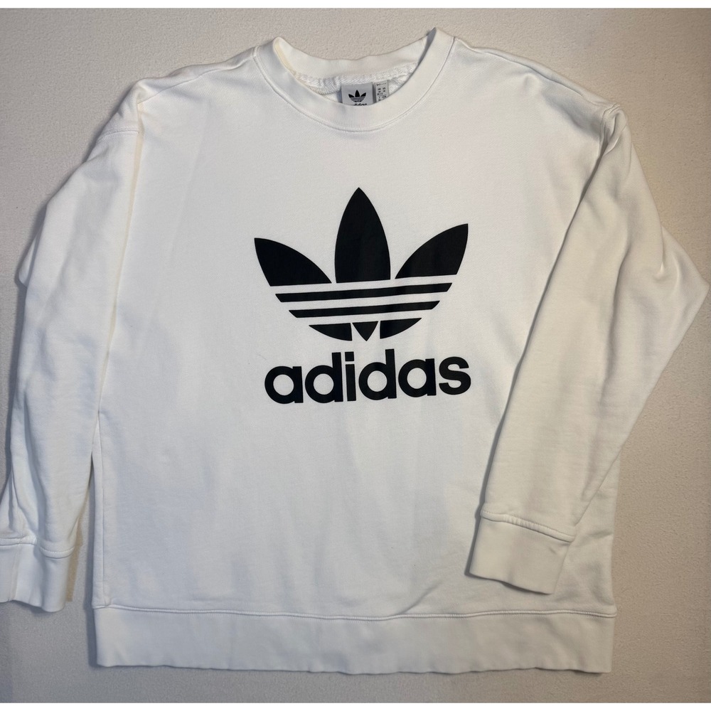 Adidas Originals Trefoil Crewneck Sweatshirt White Black Logo 1X Plus Size